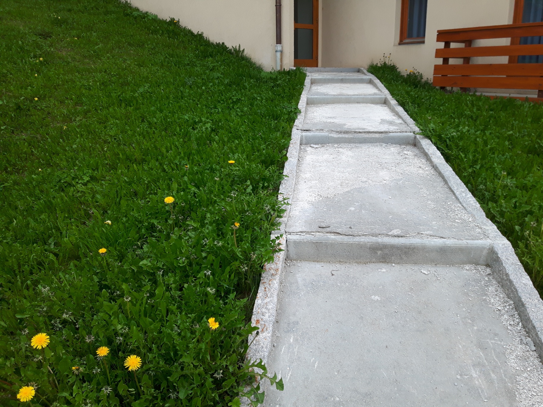 Escalier extérieur en béton dans un jardin en pente
